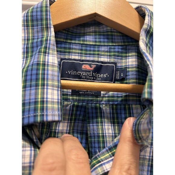 Vineyard Vines Classic Murray Shirt Mens Large Blue Green Pine Plaid 100% Cotton - Picture 2 of 4